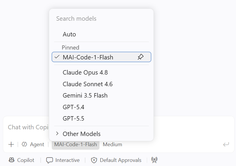 Model picker dropdown showing models from different providers.