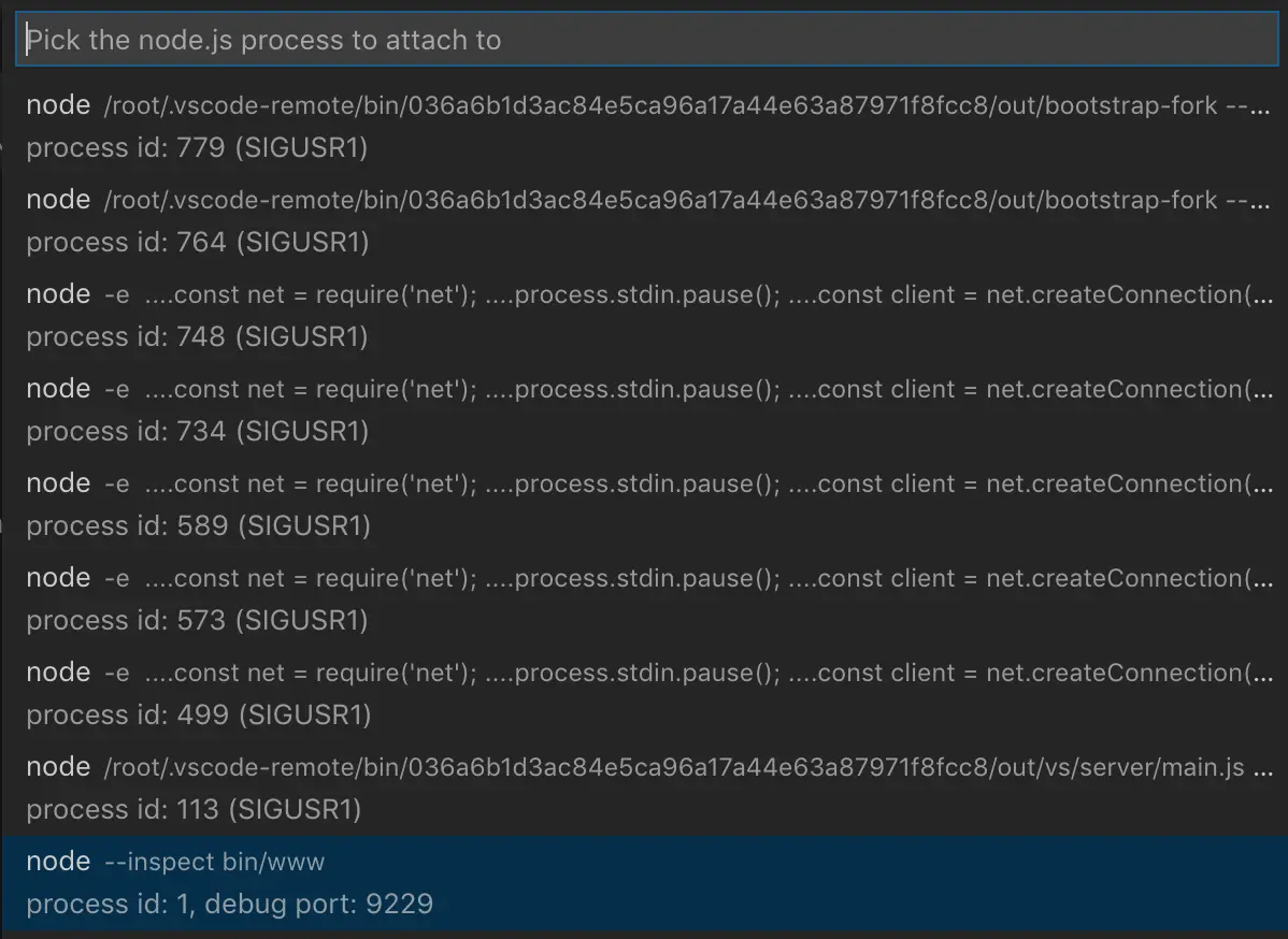 Node process picker list