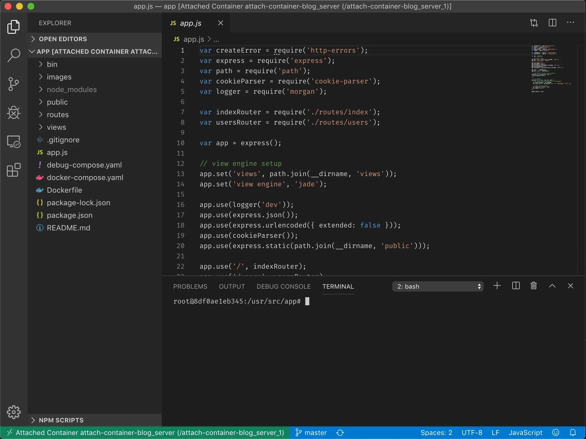 VS Code running in a container