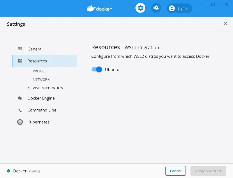 Docker settings dialog