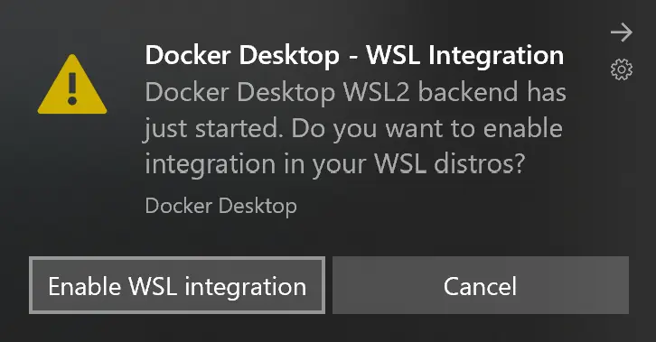 Docker Desktop WSL integration dialog