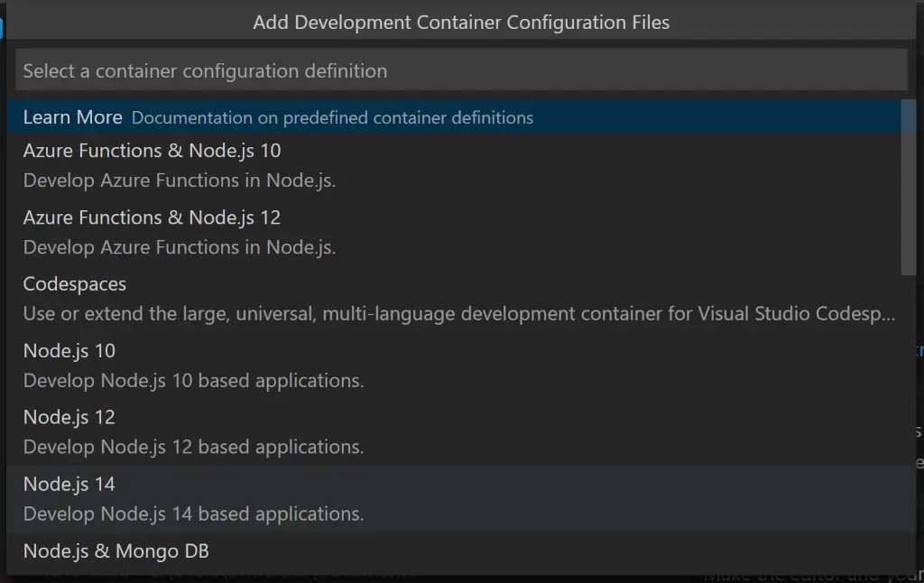 Command Palette: Node.js 14