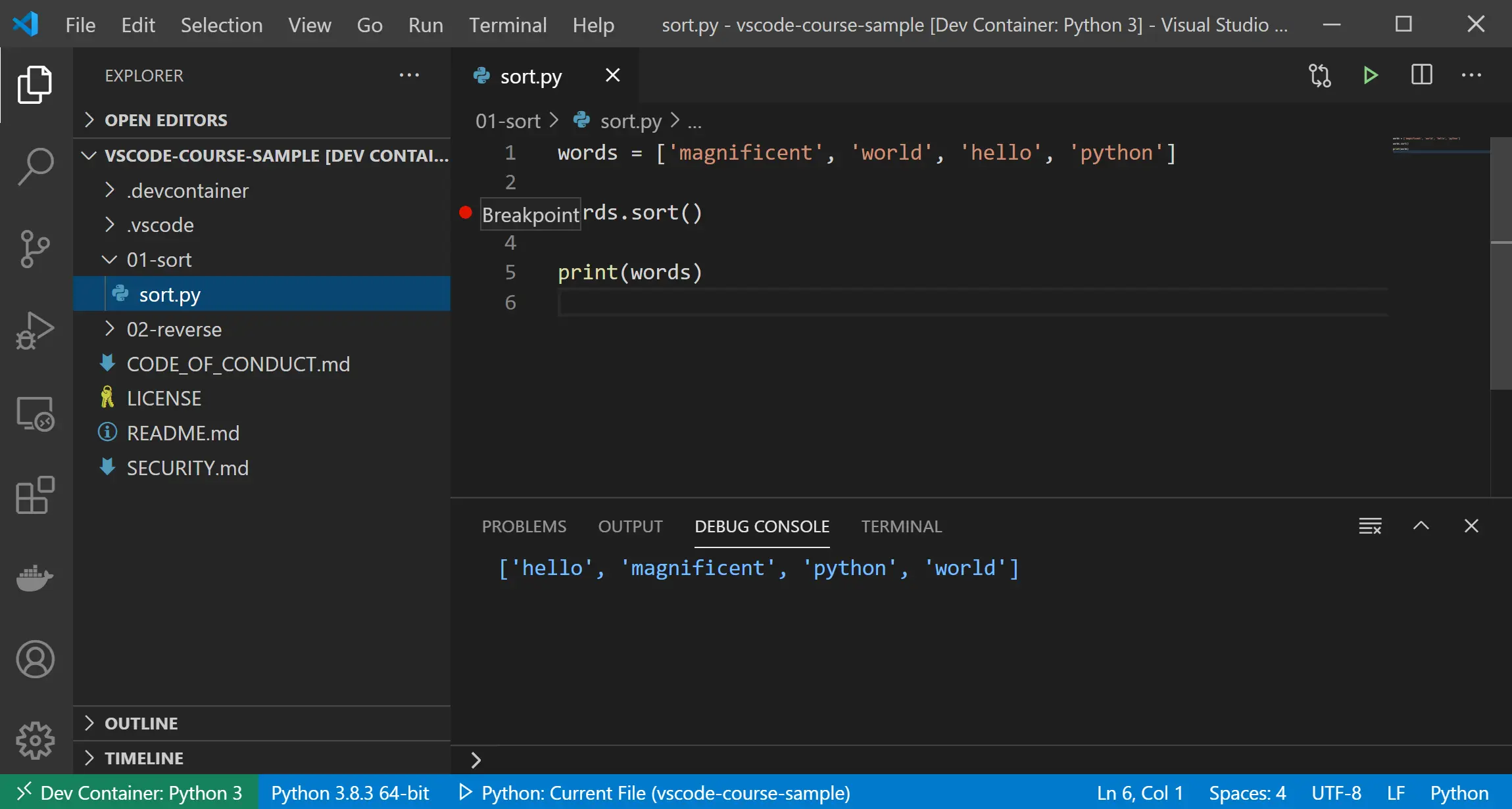 Setting a breakpoint