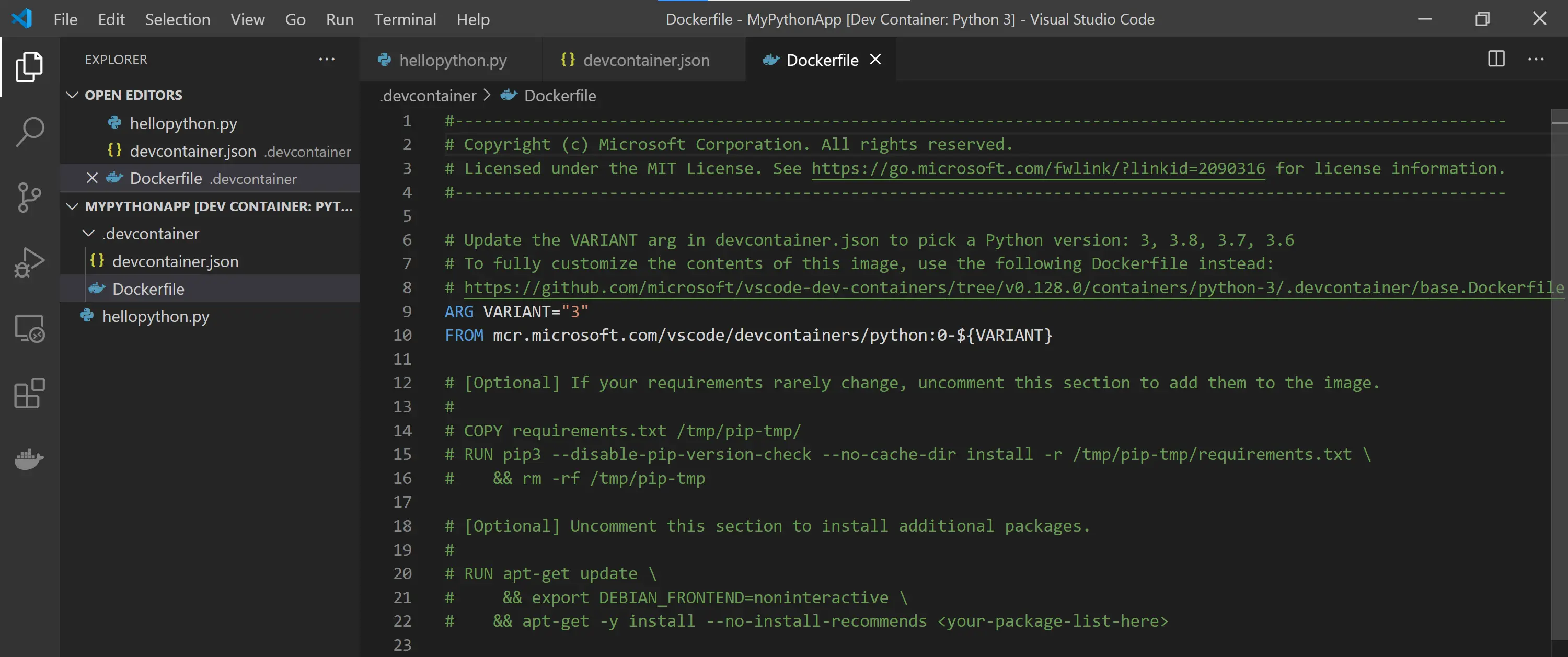 Python dockerfile in app