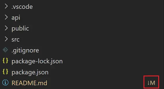 VS Code Explorer listing files and README has 1 change