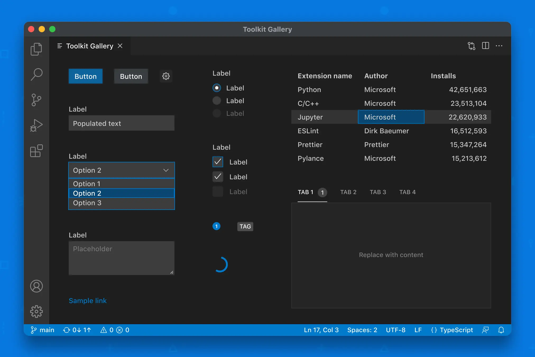 Webview UI Toolkit for Visual Studio Code: gallery view of components