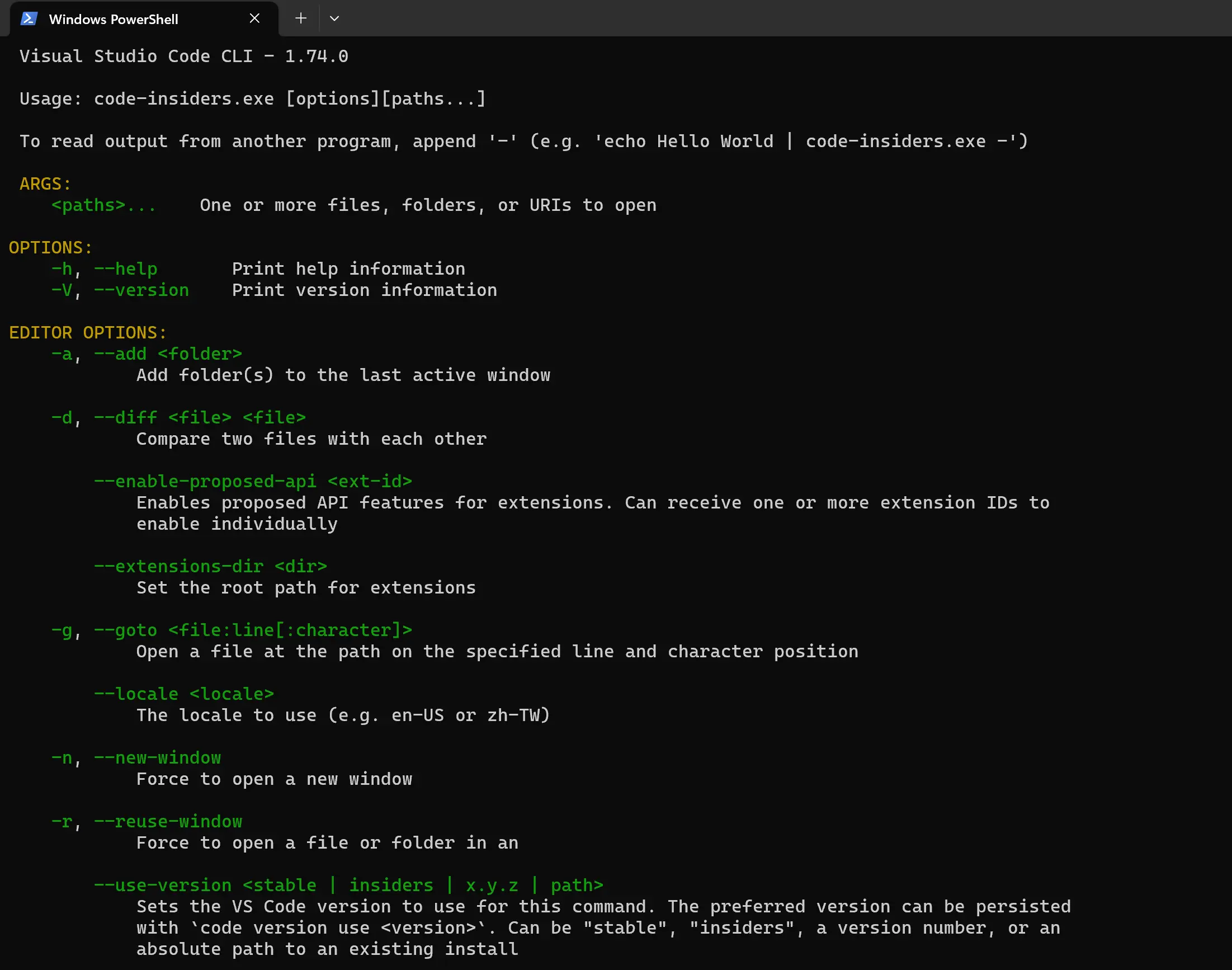 Output of code CLI