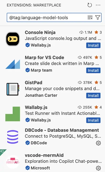 extension search showing extensions that contribute tools