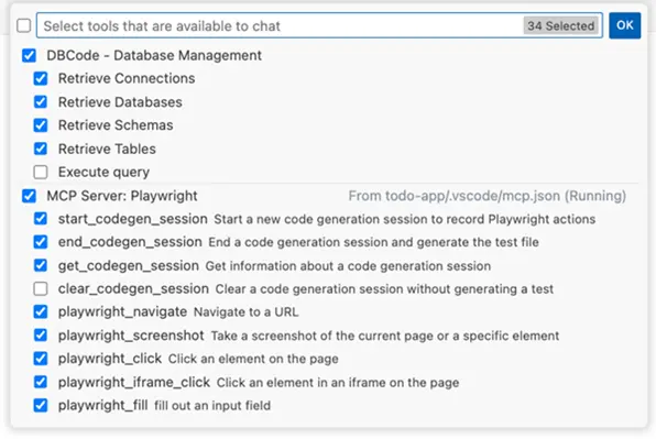 Edit UI showing how to enable and disable tools
