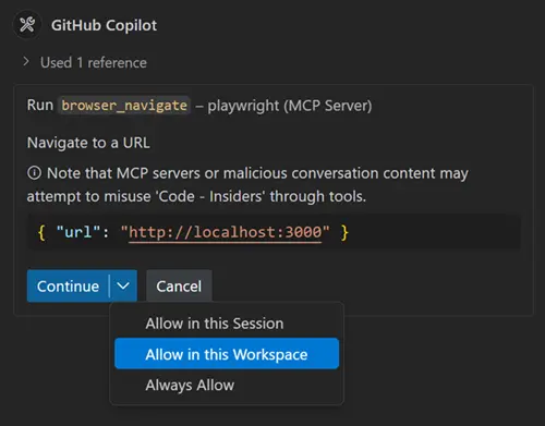 Agent mode tool approval options dropdown
