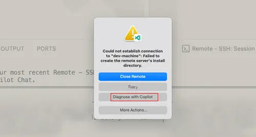 Diagnose with Copilot option in notification