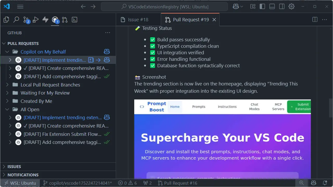 PR from Coding Agent shown in VS Code with a screenshot