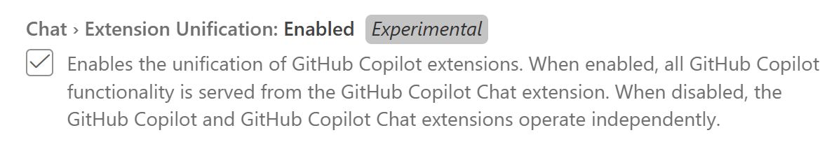 VS Code setting for extension unification