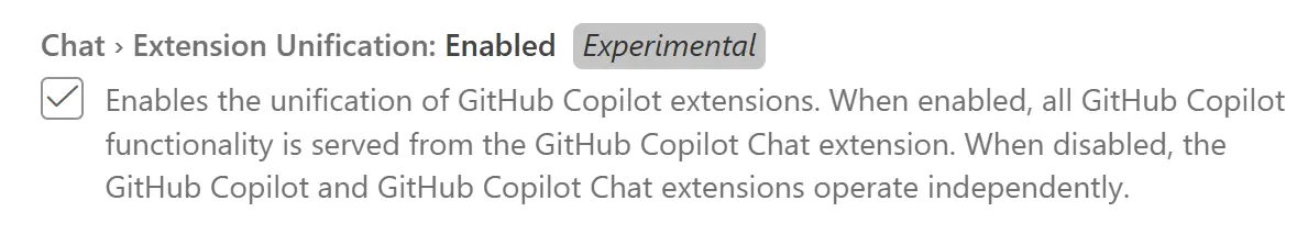 VS Code setting for extension unification
