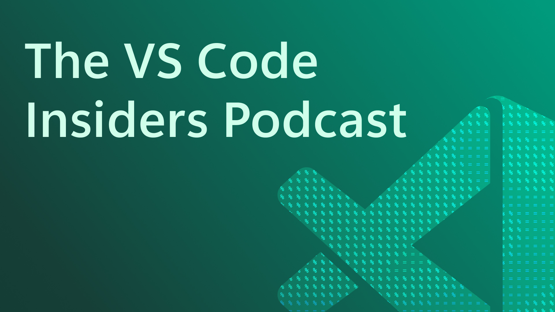VS Code Podcast Hero Banner - A modern podcast studio with VS Code logo, microphones, and code flowing in the background