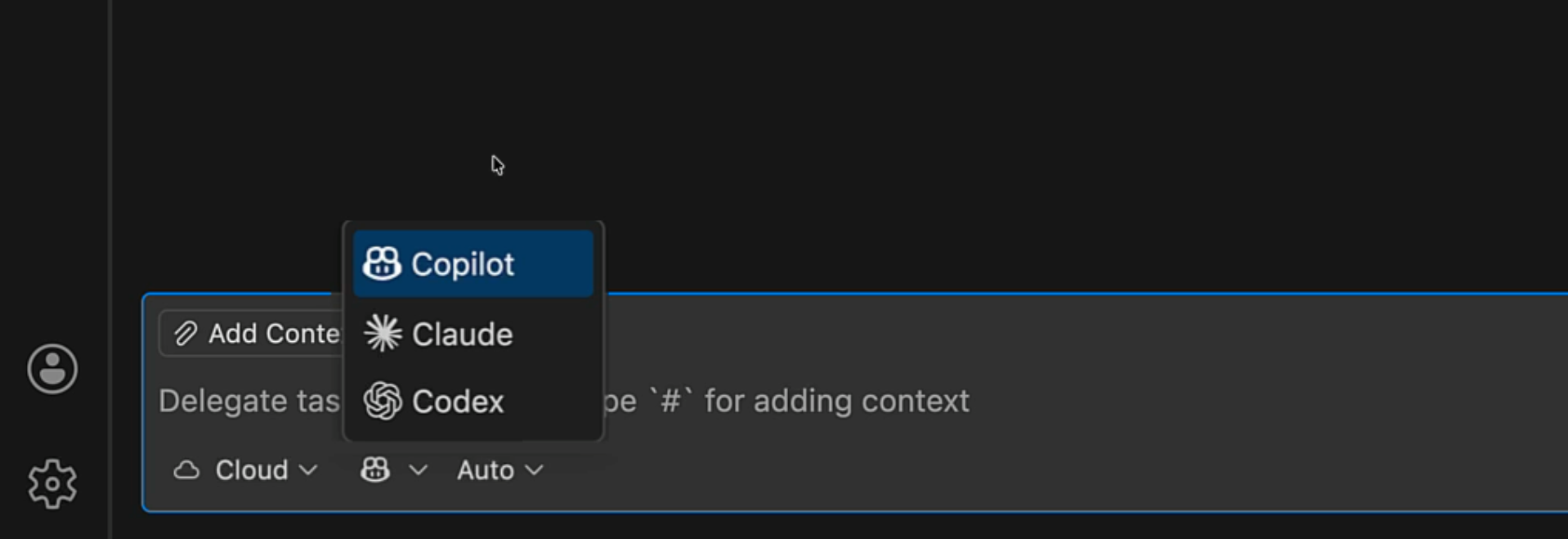 Screenshot of the Partner Agents picker in VS Code, showing options for Claude and Codex.
