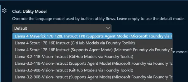 Screenshot of the setting for configuring the Chat Utility Model.