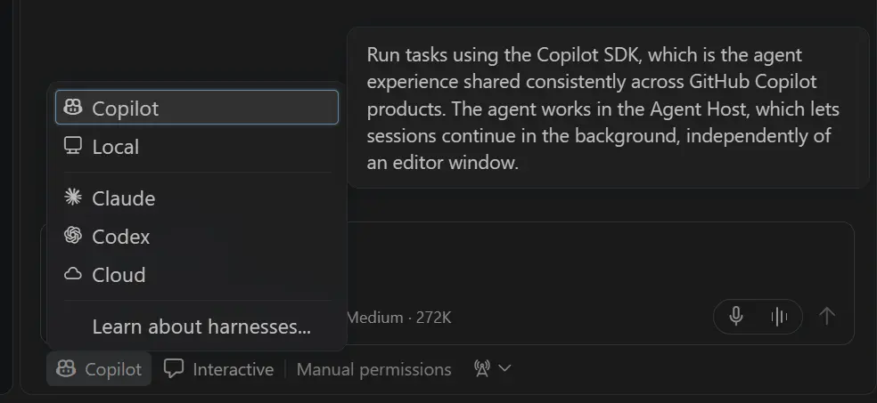 Screenshot of selecting a harness
