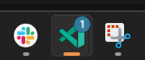 Screenshot showing the VS Code application icon with a badge count of one in the Windows taskbar.
