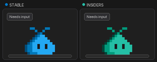 Screenshot showing the Stable and Insiders pets clapping when input is needed.