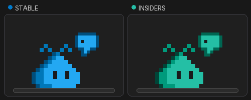 Screenshot showing the Stable and Insiders pets processing a request with an animated speech bubble.
