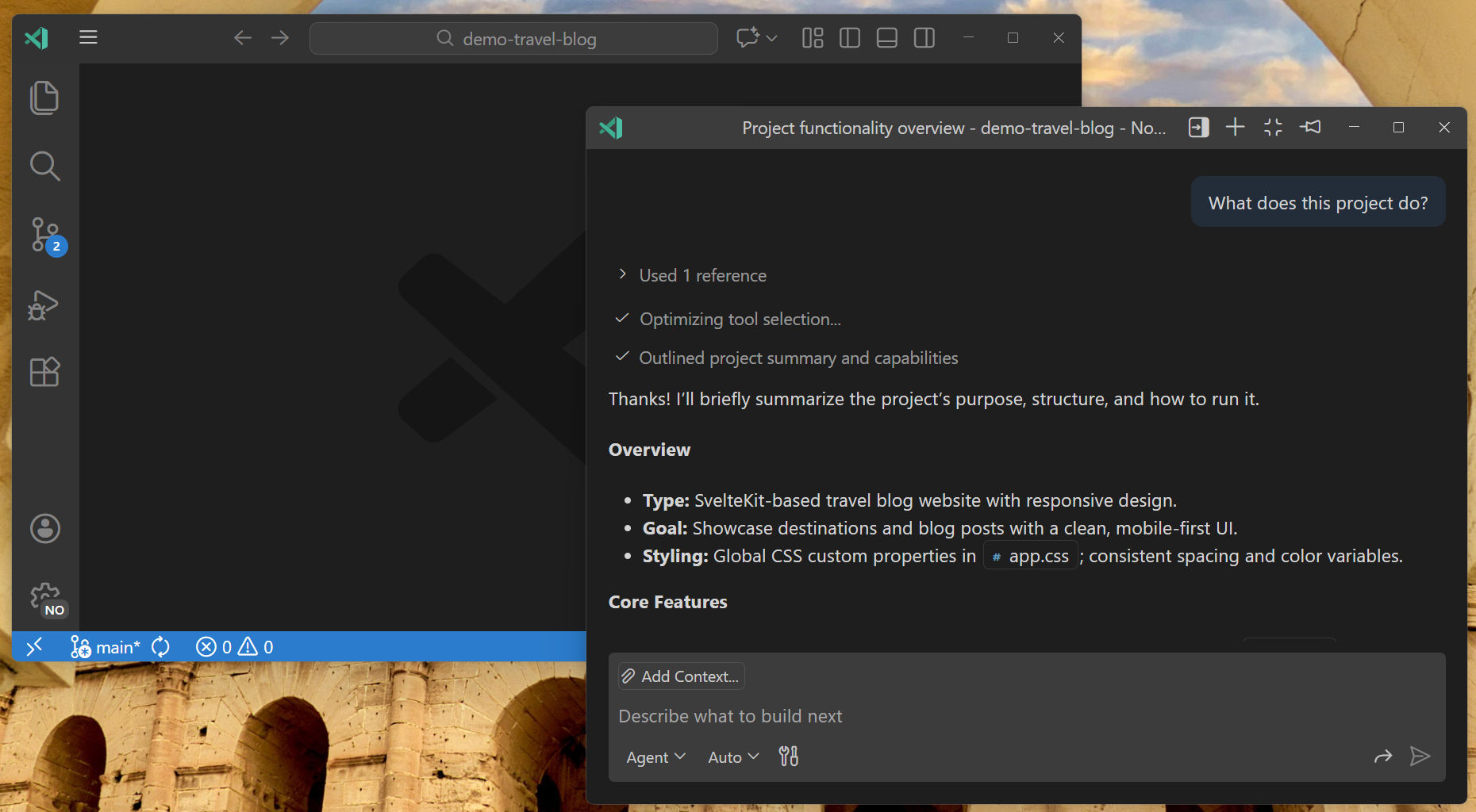 Screenshot of opening a new chat session in a separate window in VS Code.