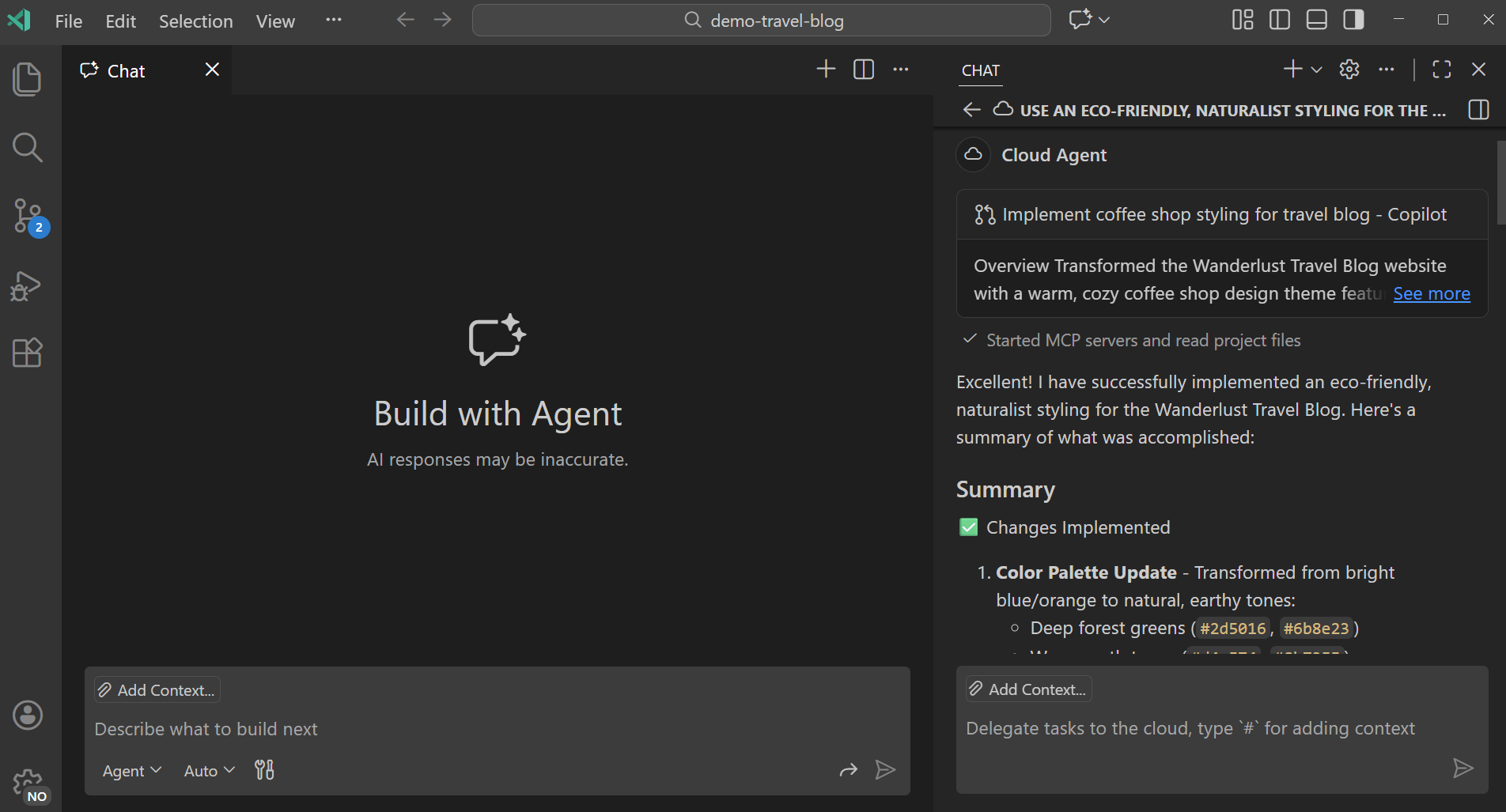 Screenshot of opening a new cloud agent session in the Chat view in VS Code.