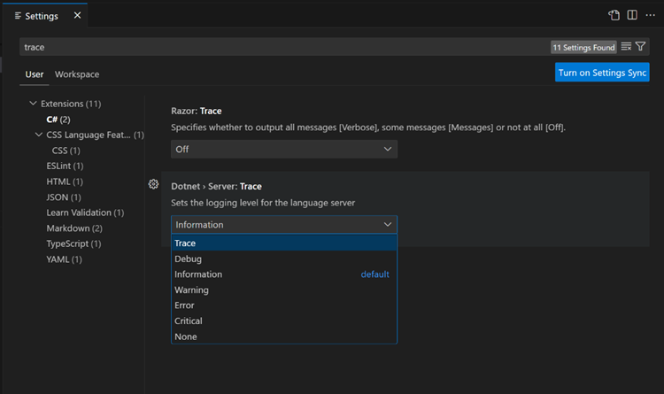 Set Dotnet Server to Trace