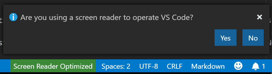 Activating the screen reader optimized status bar will show a notification that allows disabling the mode