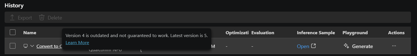 Screenshot showing that histories are outdated