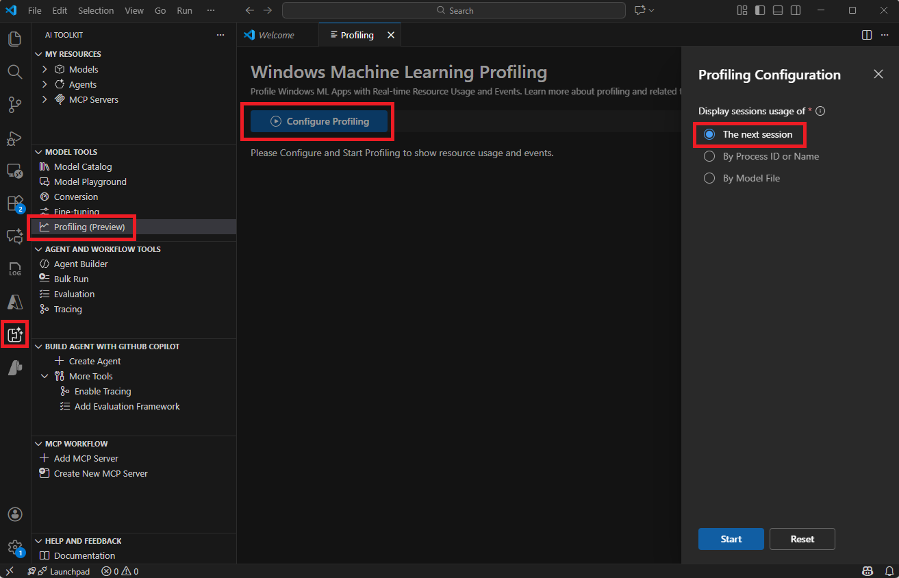Screenshot that shows how to start by the next session