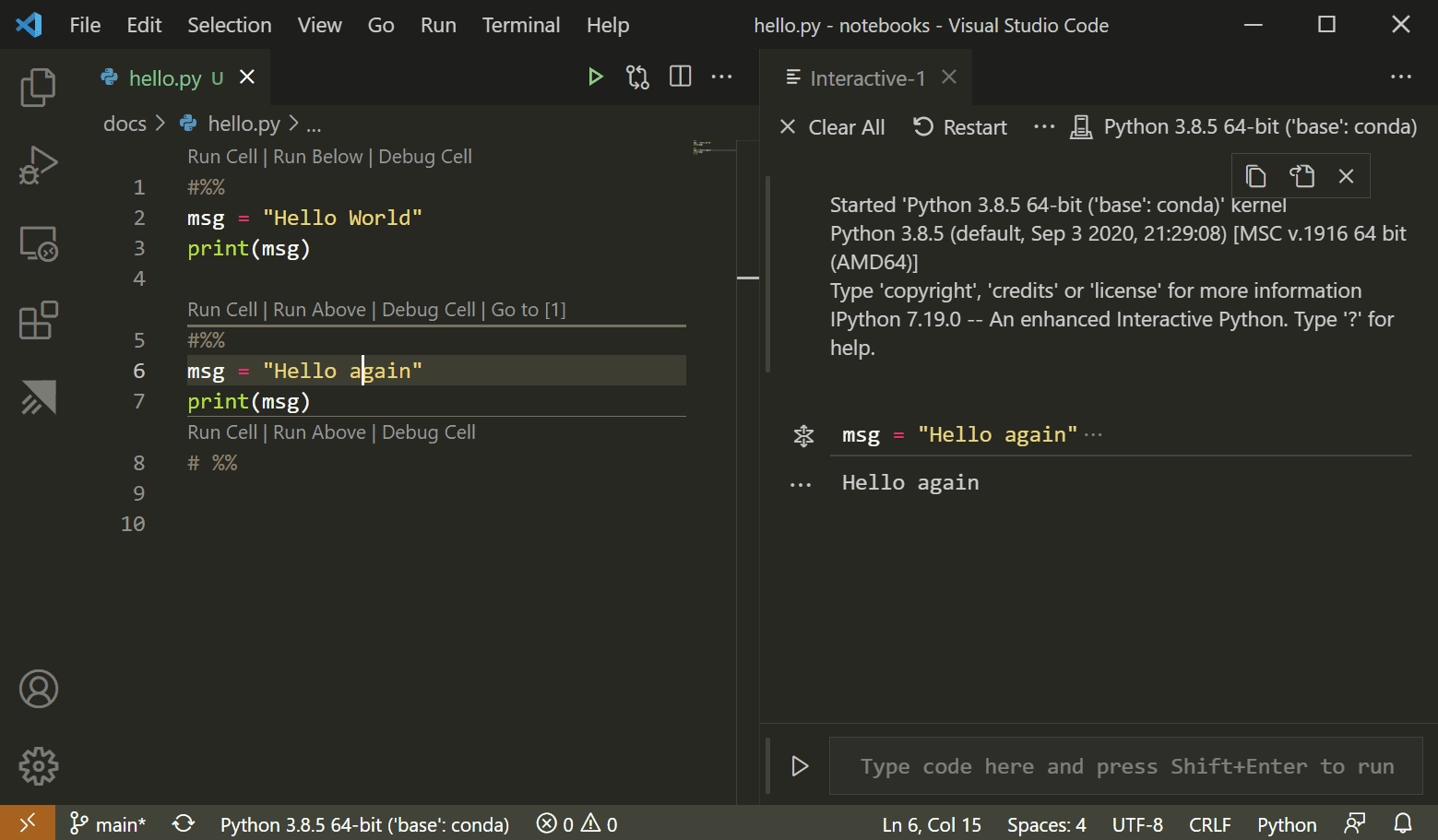 Code cells running in a Python Interactive window