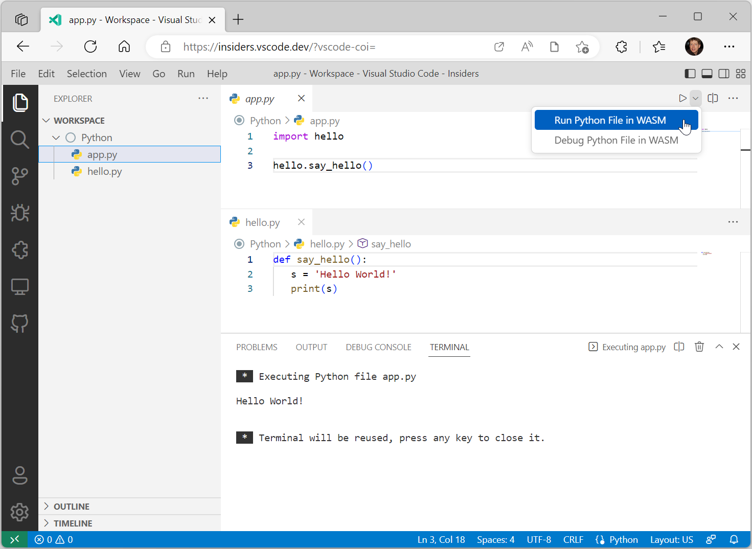 Execution of Python code stored on a local disk