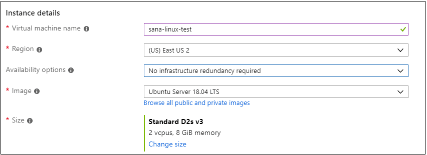 Virtual machine instance details