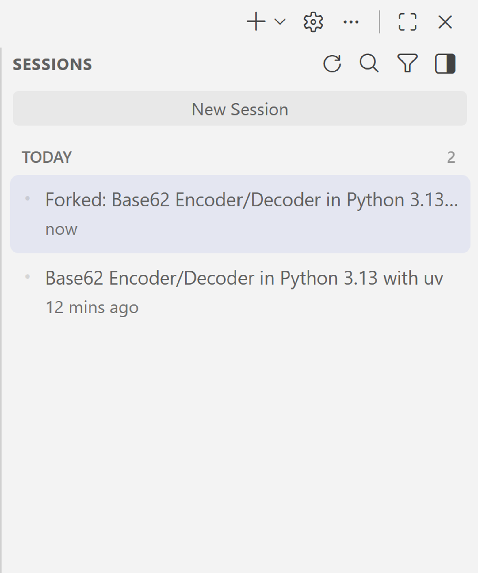 Screenshot of the Agent Sessions view in VS Code, showing agent sessions with their names.