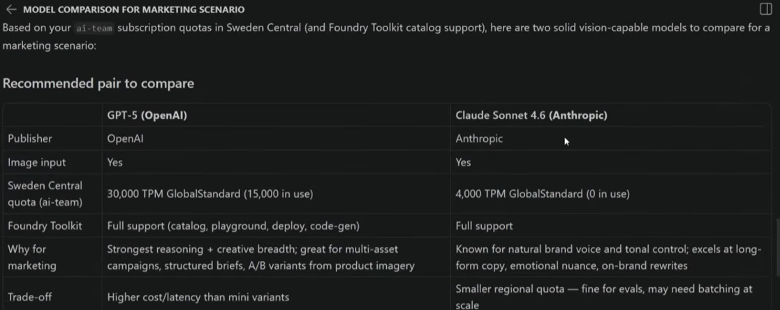 Example result from Copilot recommendations