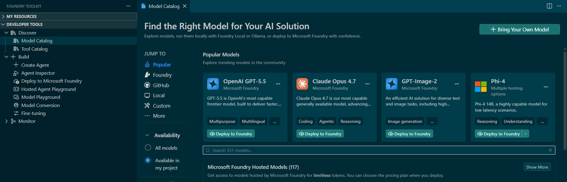 Model Catalog in Foundry Toolkit