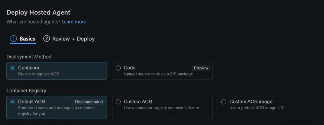 Deploy via Agent Inspector