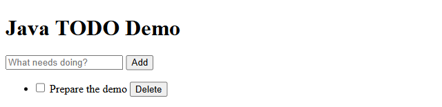 The Todo web app running at localhost:8080