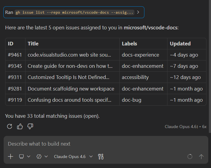Screenshot showing a terminal tool call in chat displayed as a collapsible section with a summary header.