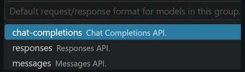 Screenshot showing the Custom Endpoint model configuration form with an API type dropdown.