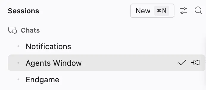 Screenshot showing compact quick-chat rows in the sessions list.