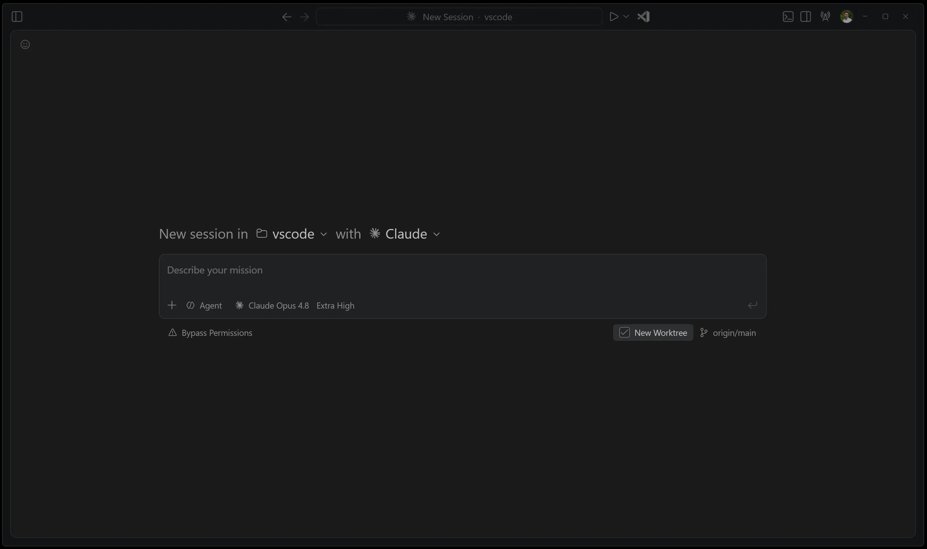 Screenshot showing the New Worktree option for a Claude agent session.
