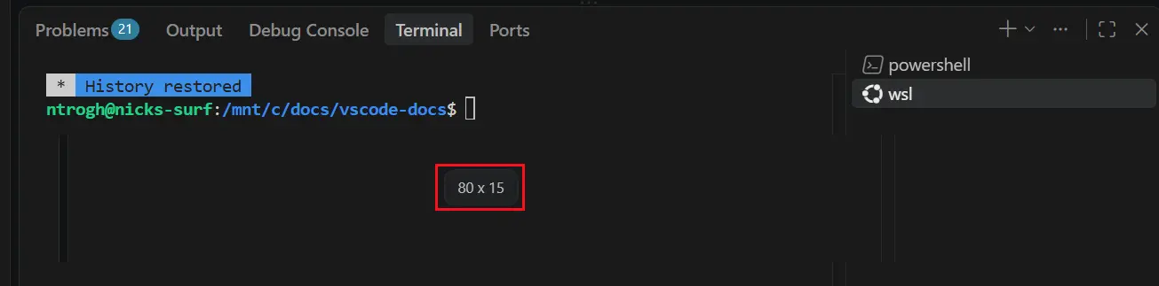 Screenshot of the overlay that appears in the middle of the terminal with the current columns and rows when a terminal resize happens.
