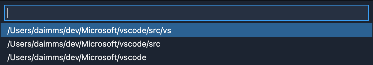 Recent directories are displayed in a Quick Pick, ordered by frequency (descending)