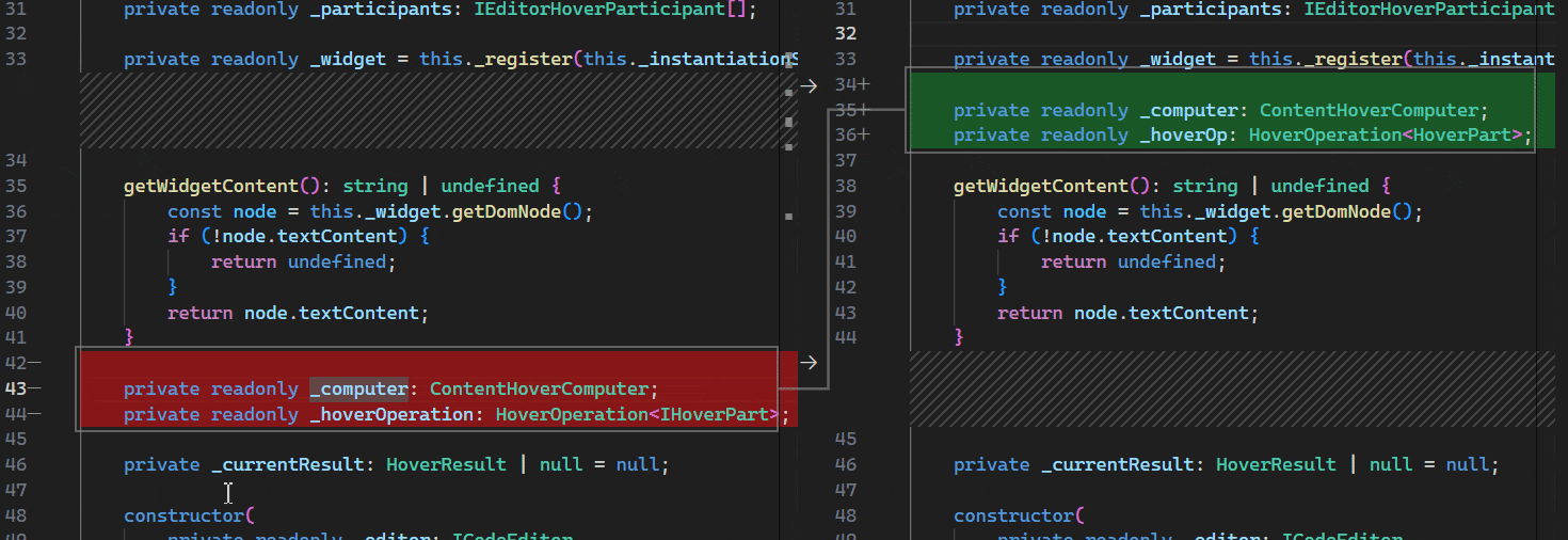 Move detection displays line connecting moved code block