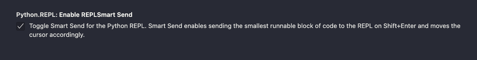 Settings editor entry for Python REPL Smart Send