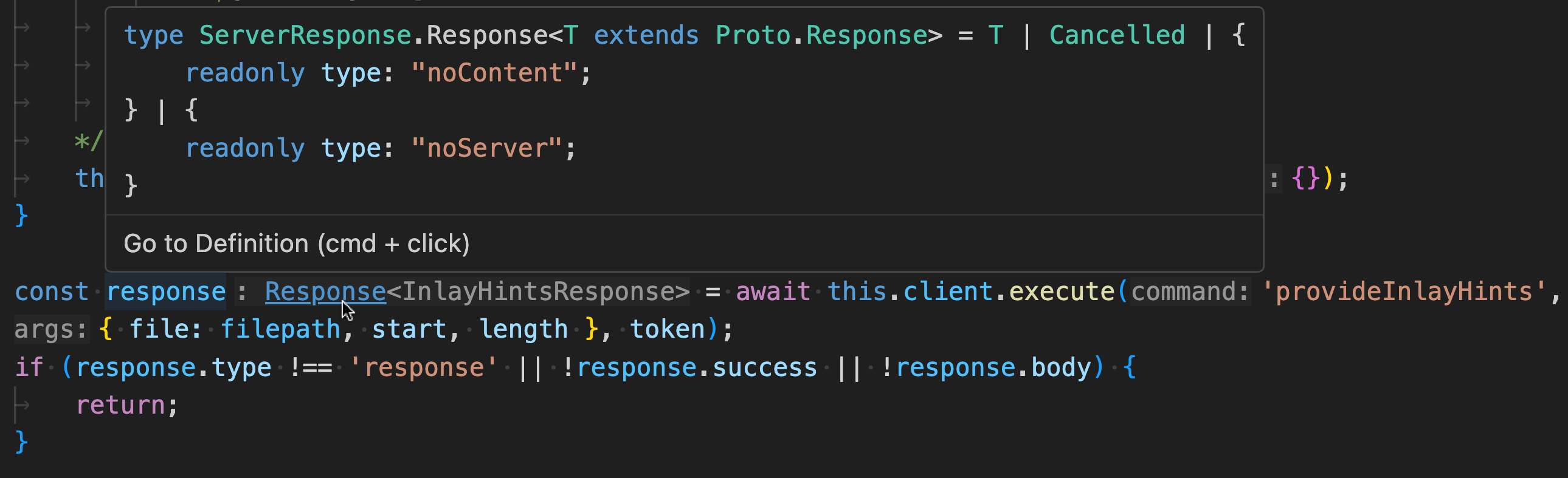 Inlay hint hover showing Go to Definition by using Ctrl/Cmd + click