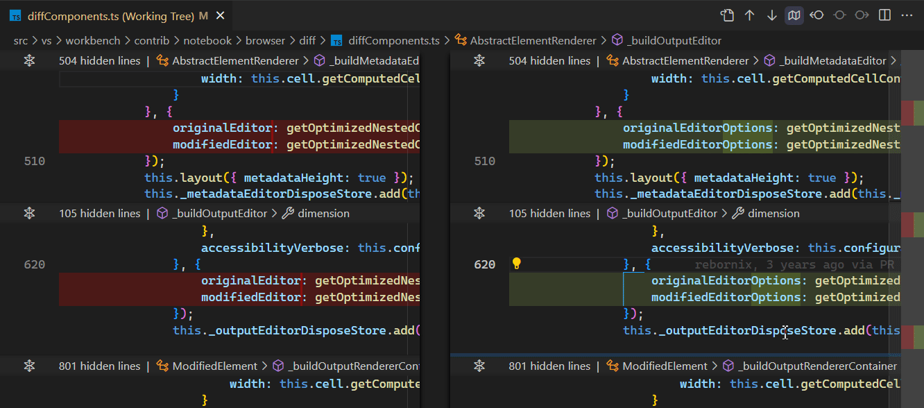 Video that shows the gutter buttons in the diff editor to stage or revert changes