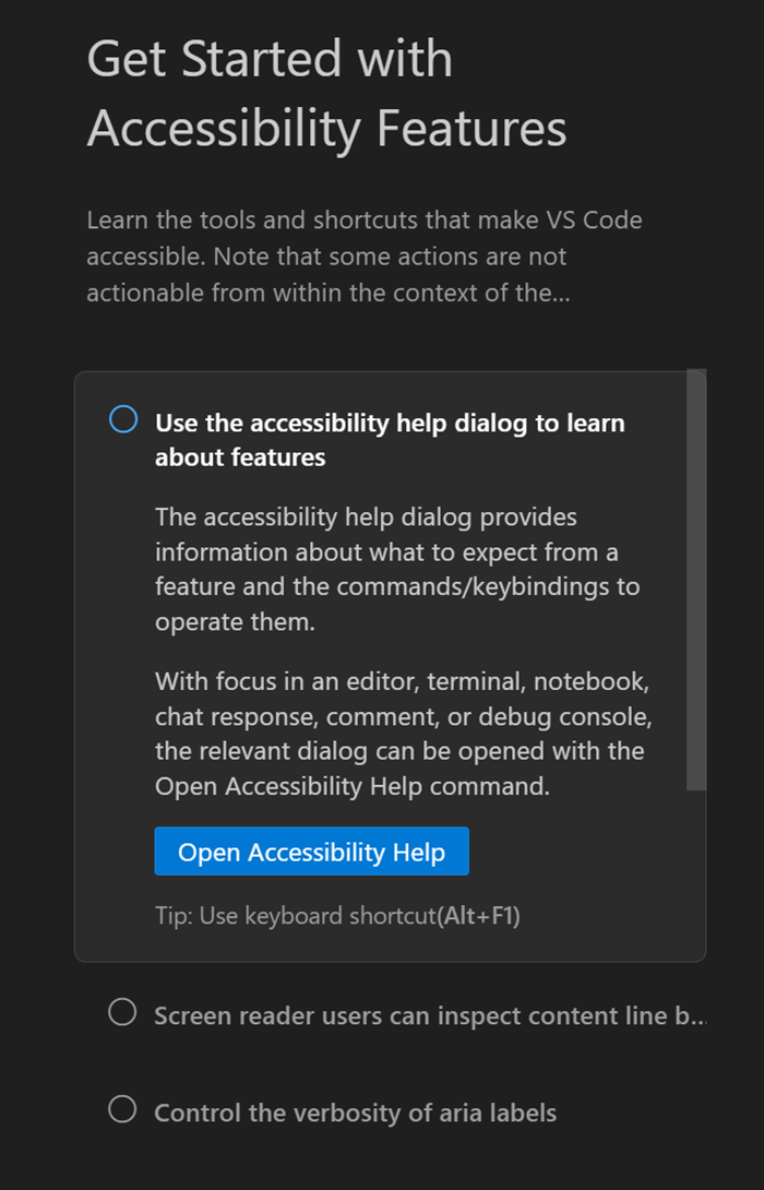 Get Started with Accessibility Features product walkthrough.